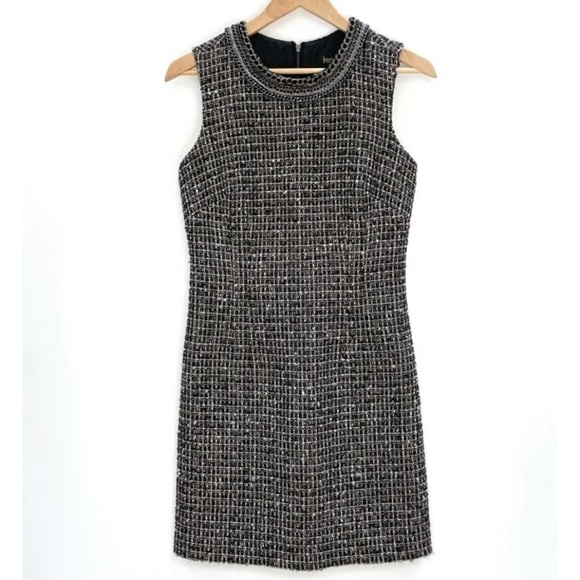 Laundry by Shelli Segal Sz 8 Black Metallic Boucle Tweed Sheath Dress Chain - Picture 3 of 12